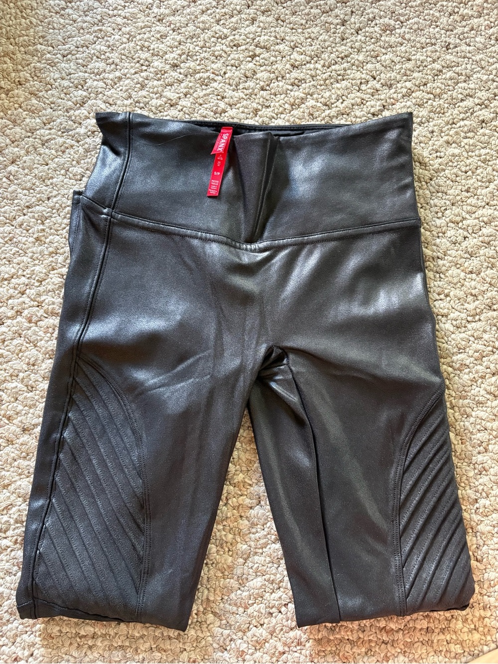 SPANX Black Faux-Leather Moto Leggings